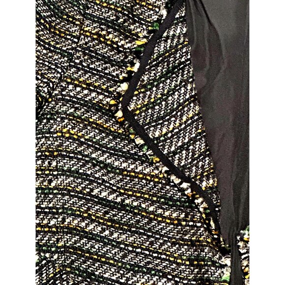 Loft Size 12 Black Gold Green Tweed Open Front Blazer Jacket Theatric Glamorous - Picture 10 of 11